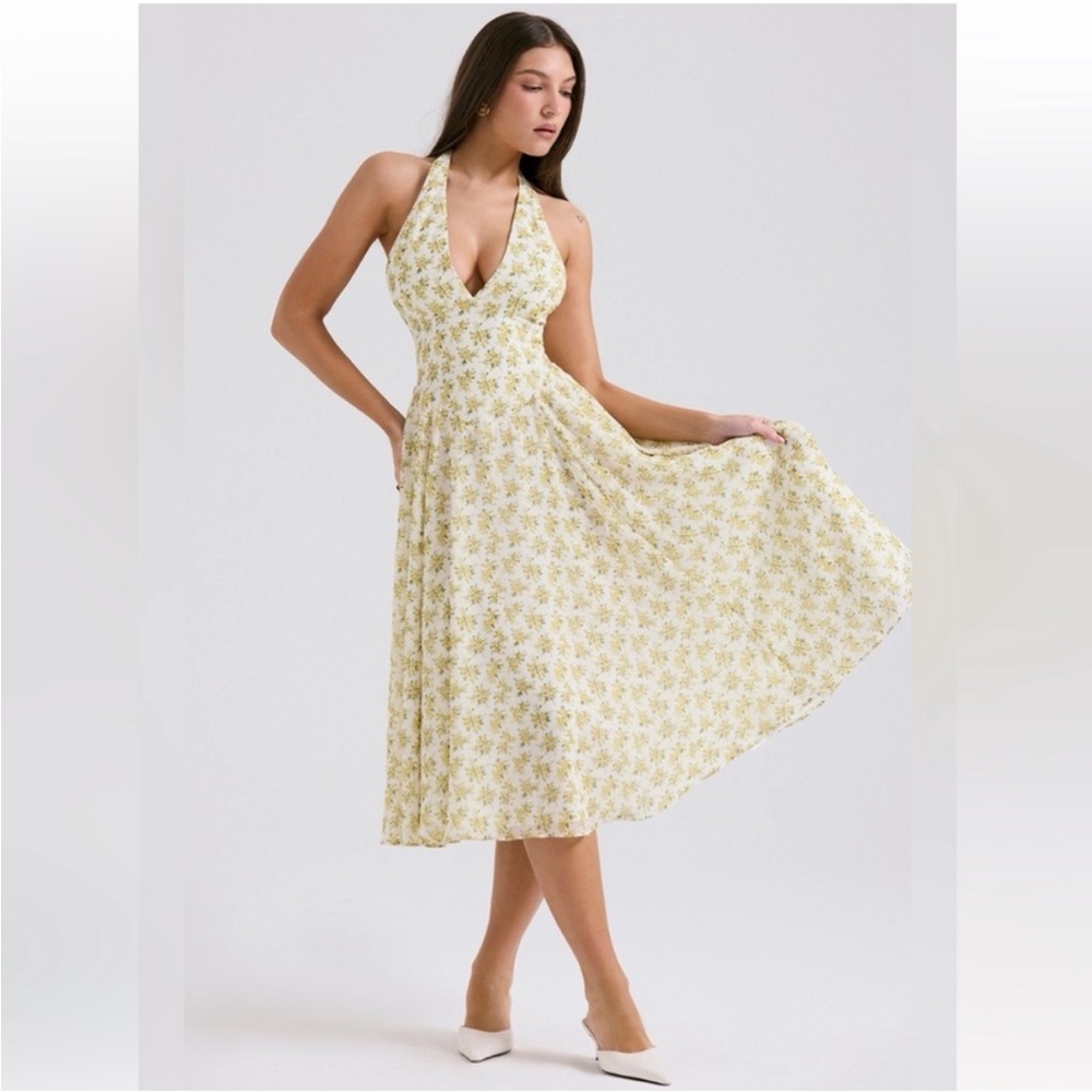 House of CB Ivory Vintage Floral Print Georgette Halter Sundress - Picture 9 of 9